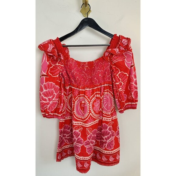 FARM RIO Summer Sunrise Mini Dress in Red Size Medium - Picture 5 of 14